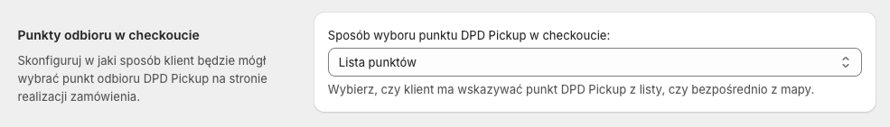 DPD Polska Shopify ustawienia wyświetlania punktów odbioru DPD w checkoucie