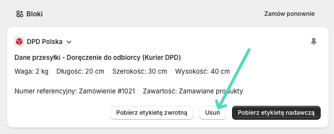 DPD Polska Shopify - Usuwanie etykiet nadawczych i zwrotnych
