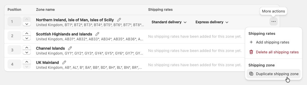 Duplicate Custom Shipping Zone Shopify