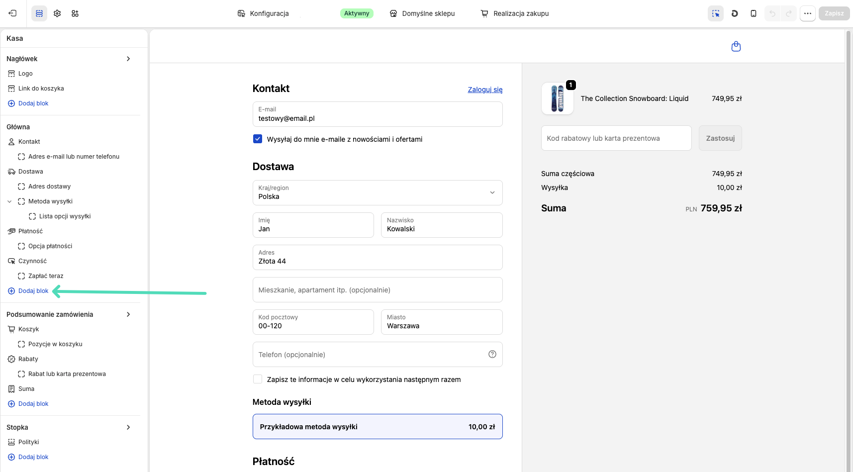 Edytor szablonów Shopify: Dodaj blok