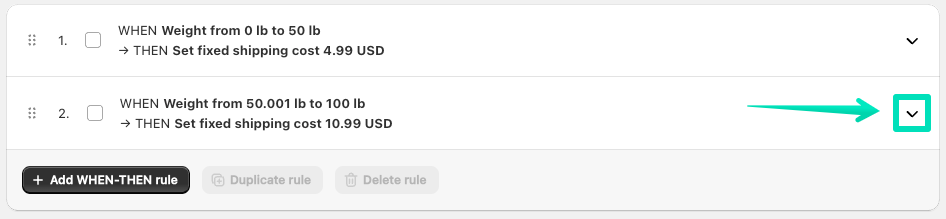 Expanding shipping cost calculation rule configuration fields