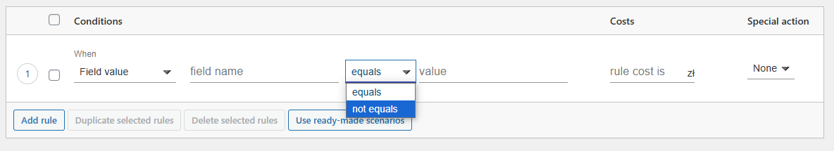 Field value condition