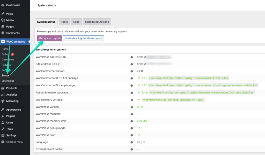 How to get WooCommerce system status?