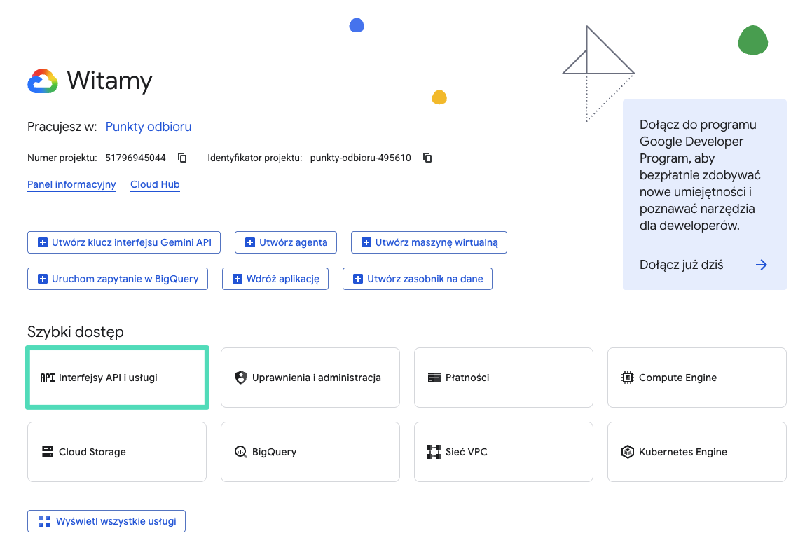 Google Cloud: Szybki dostęp - Interfejsy API i usługi