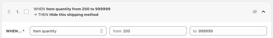 Hiding shipping method based on quantity at Shopify