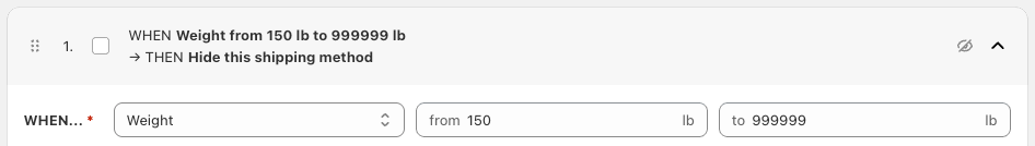 Hiding shipping method based on weight at Shopify