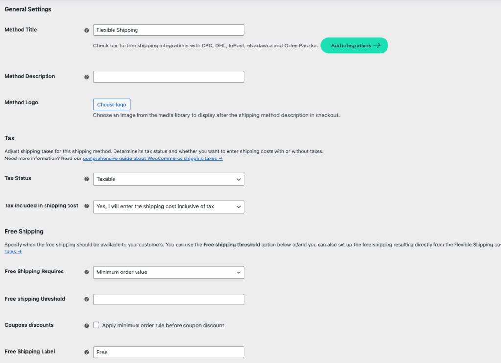Flexible Shipping method settings