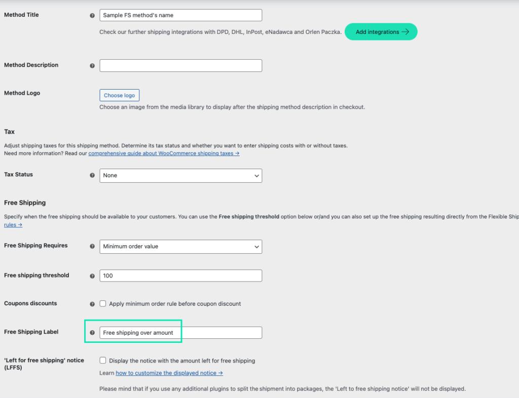 FS method free shipping label