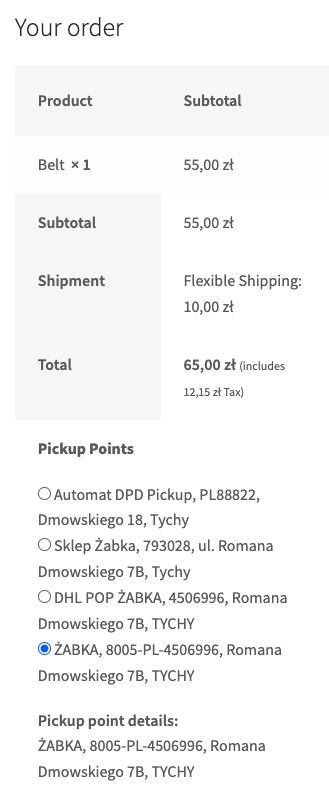 Pickup points. as a new section below the order review