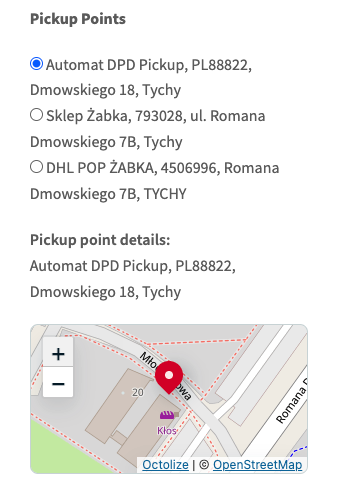 Nearest pickup points' list + Preview mini-map