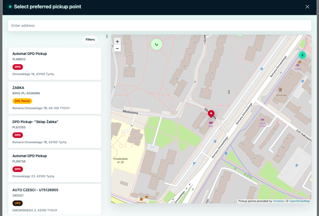 Pickup points full size map