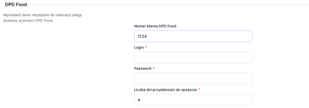 DPD Food dane logowania