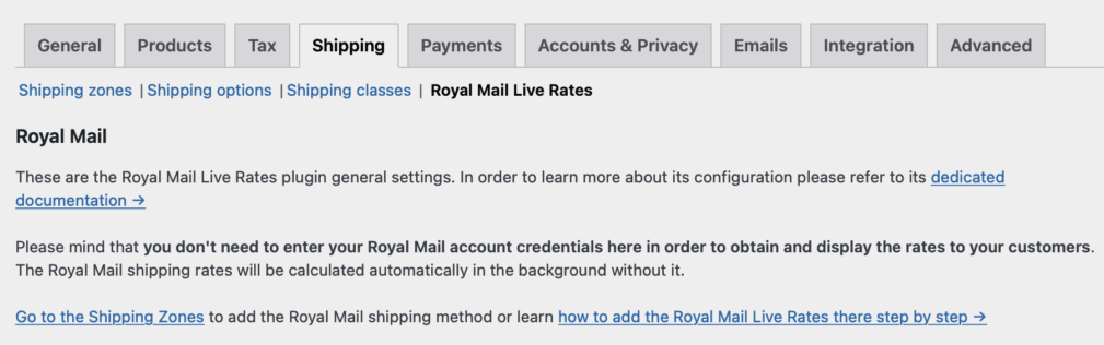 Royal Mail General Settings