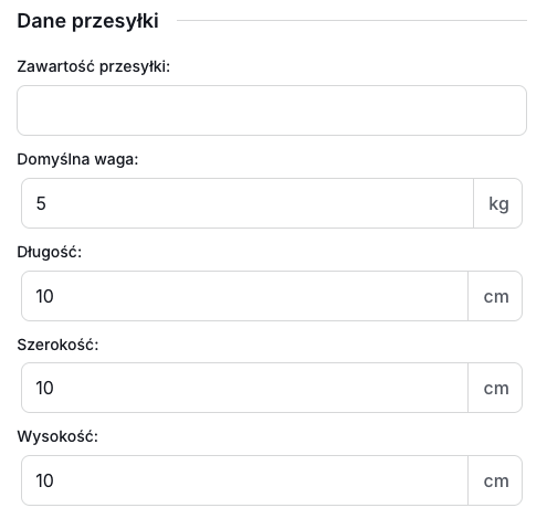 Dane przesyłki