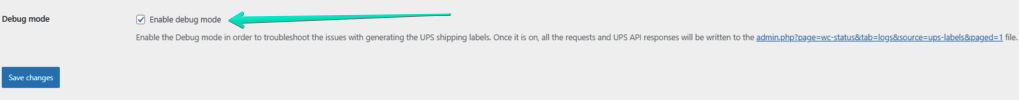 debug mode checkbox