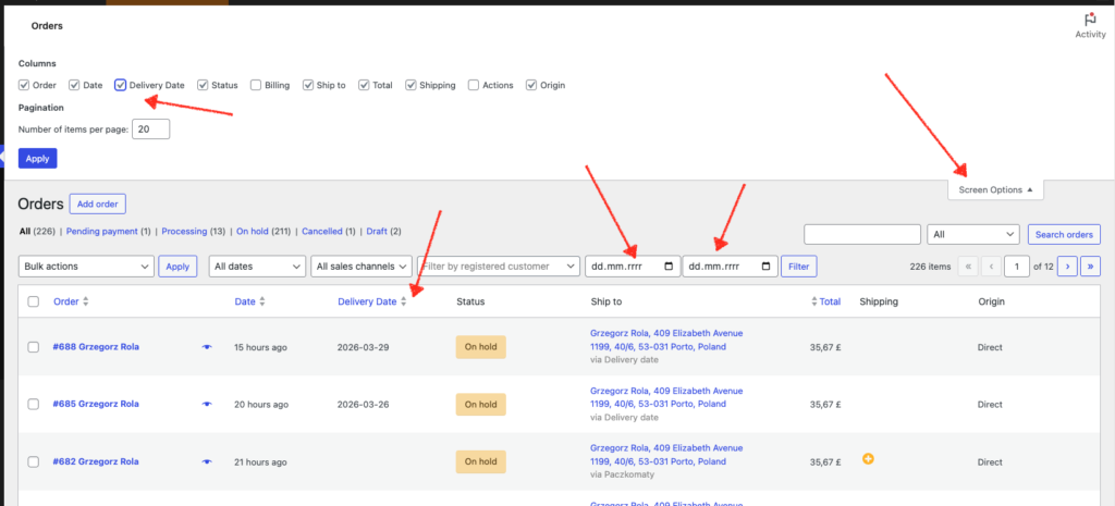 Calendar filter for the admin