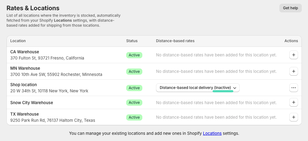 Inactive shipping method with distance-based rates on Shopify