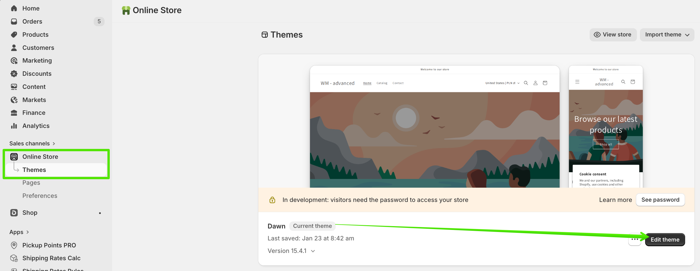 Monosnap WM   Advanced · Edit Dawn · Shopify 2026 04 0