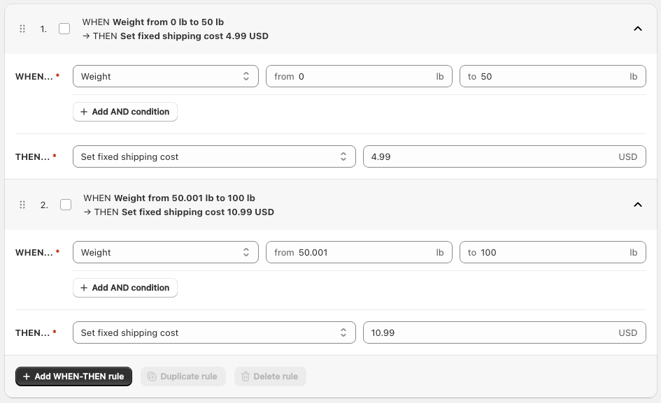 Shipping Rates Rules & Shipping Zones Shopify app: Multiple shipping cost calculation rules