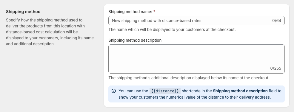 Octolize Distance-Based Rates Shopify app settings: Shipping method