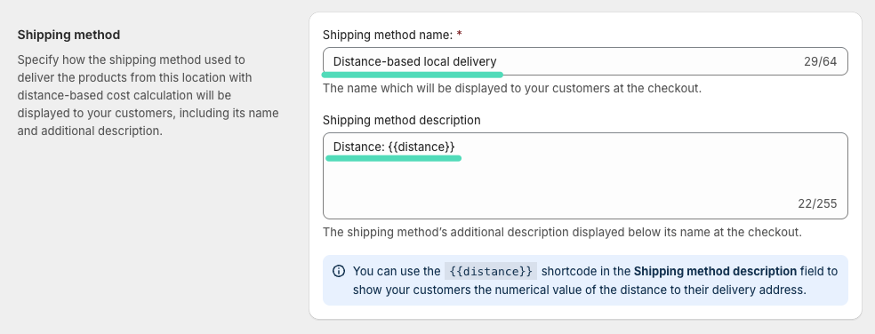 Octolize Distance-based Rates - Distance shortcode used in the shipping method description
