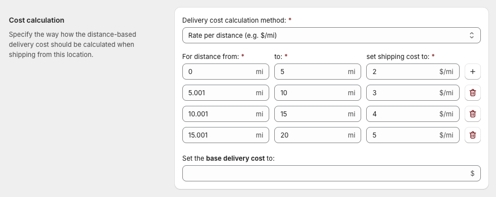 Octolize Distance-Based Rates Shopify App: Rate per distance ranges