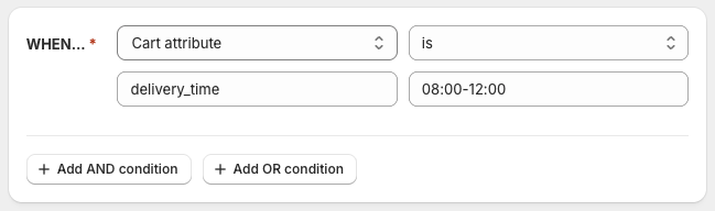 Octolize Hide Shipping Methods based on Cart attribute - Conditional rule configured