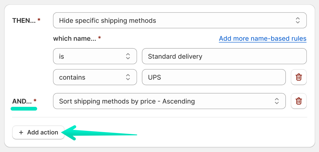 Octolize Hide & Sort Shipping - Combining multiple THEN Actions