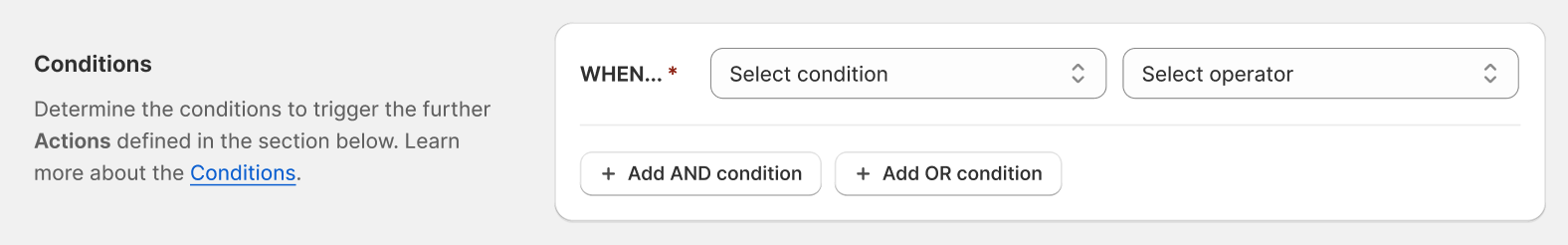 Octolize Hide & Sort Shipping - Conditions settings section