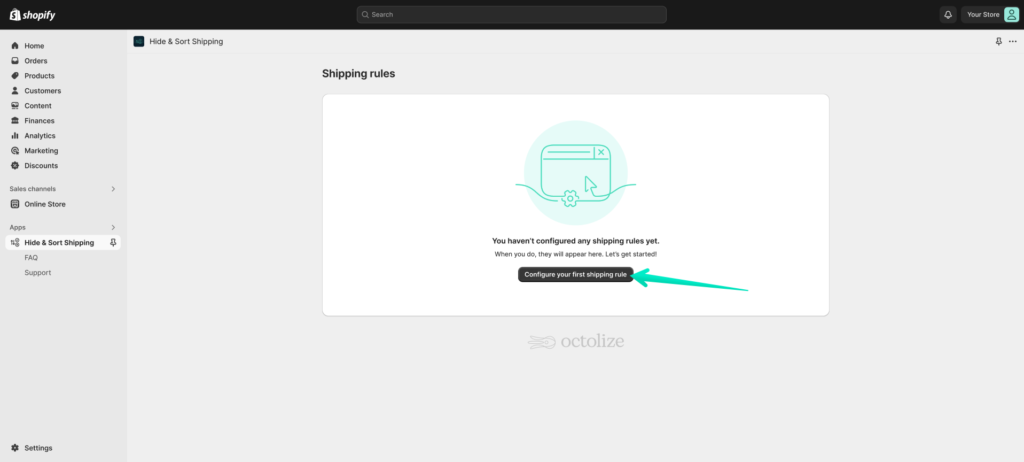 Octolize Hide & Sort Shipping Shopify app - Adding the first delivery customization