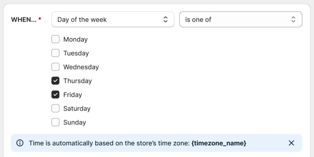Octolize Hide & Sort Shipping - Days of the week selected