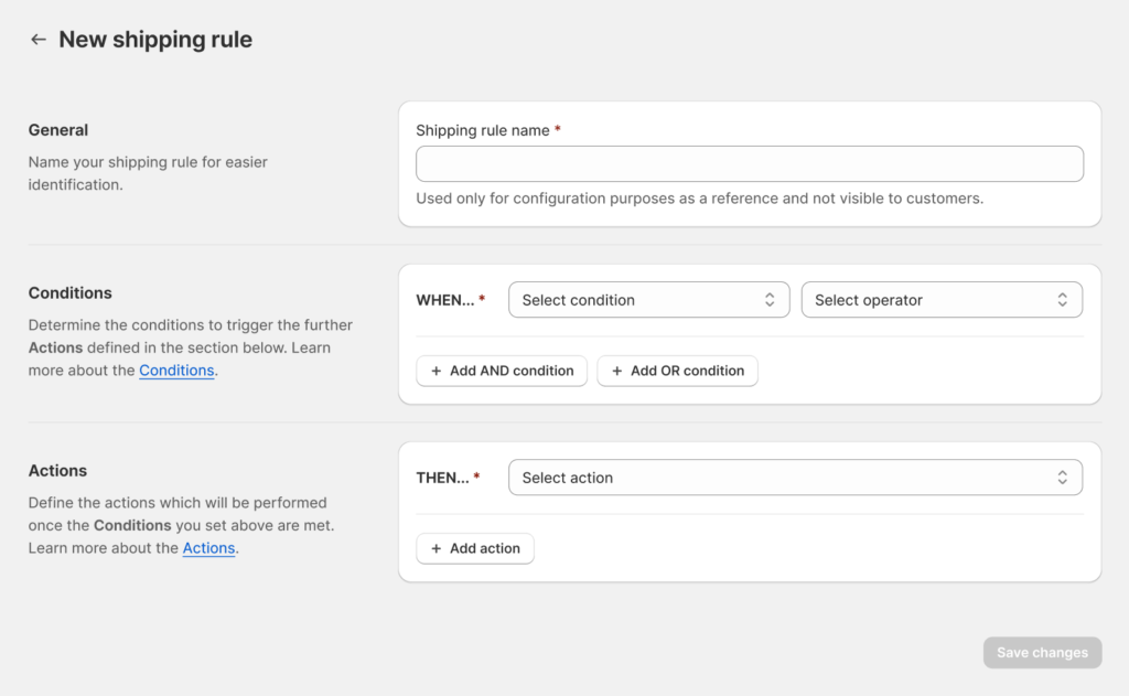 Octolize Hide & Sort Shipping - New delivery customization shipping rule configuration screen