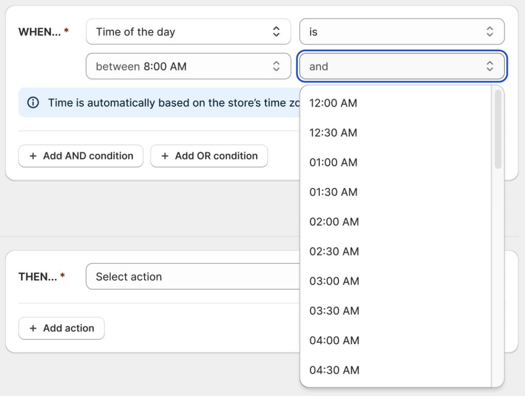 Octolize Hide & Sort Shipping: Time of the day condition - selecting hours