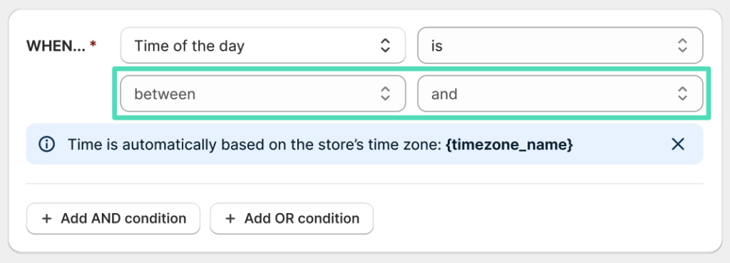 Octolize Hide & Sort Shipping - Time of the day condition fields