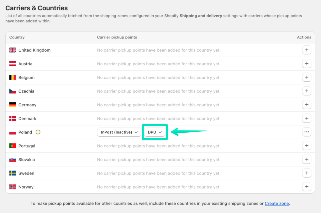 Octolize Pickup Points PRO app - Pickup points configured and active