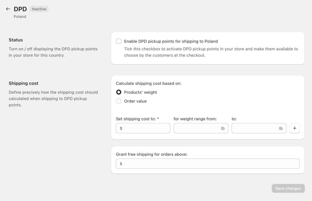 Octolize Pickup Points PRO app - Carrier pickup points configuration screen