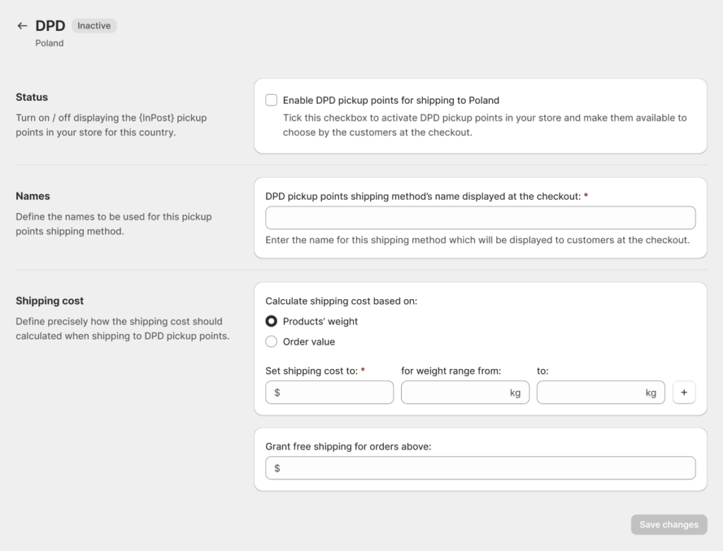 Octolize Pickup Points PRO app - Carrier pickup points configuration screen