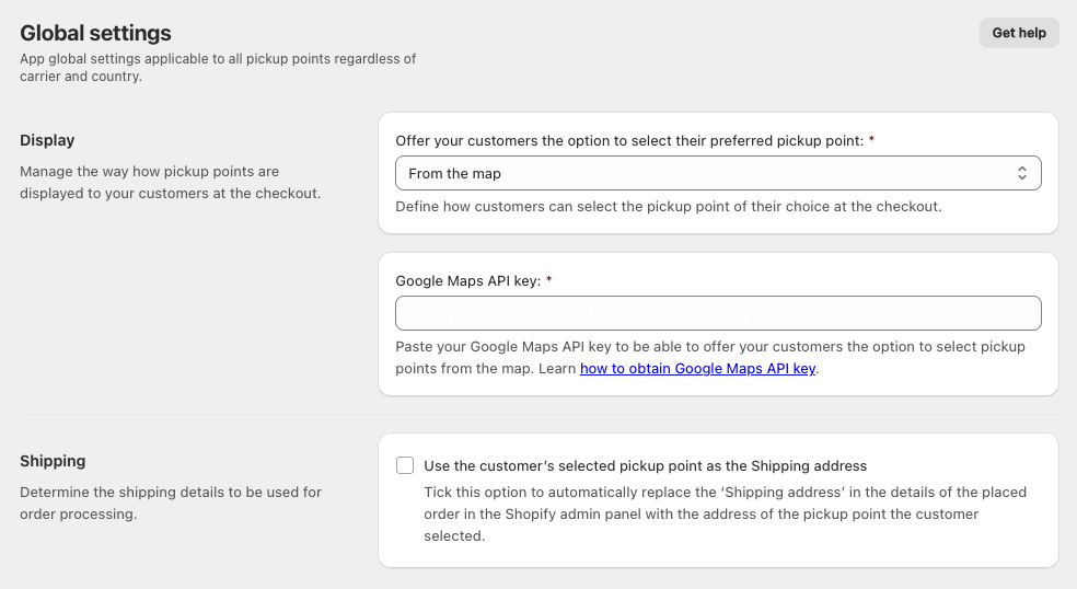 Octolize Pickup Points PRO app - Global settings