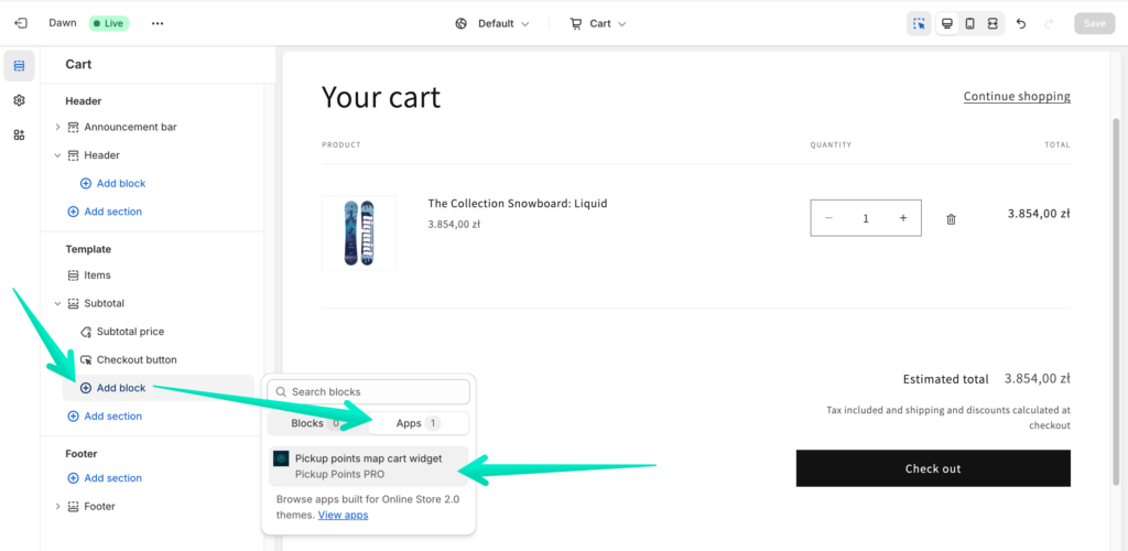 Octolize Pickup Points PRO app - Adding Pickup points map cart widget block