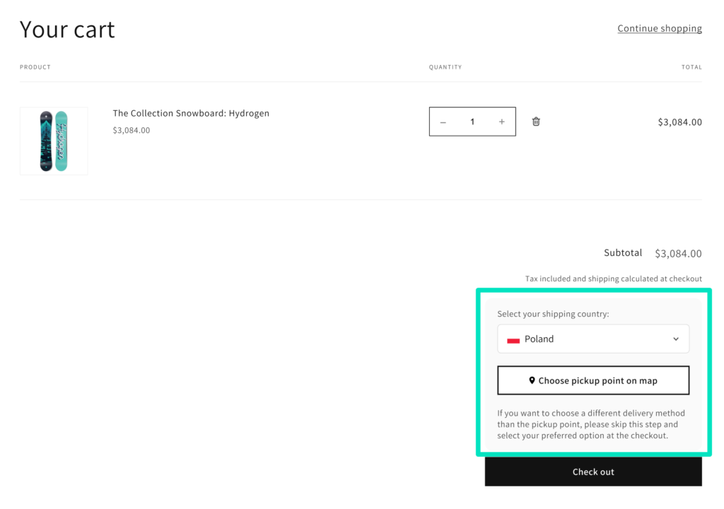 Octolize Pickup Points PRO app - Pickup points selector cart widget