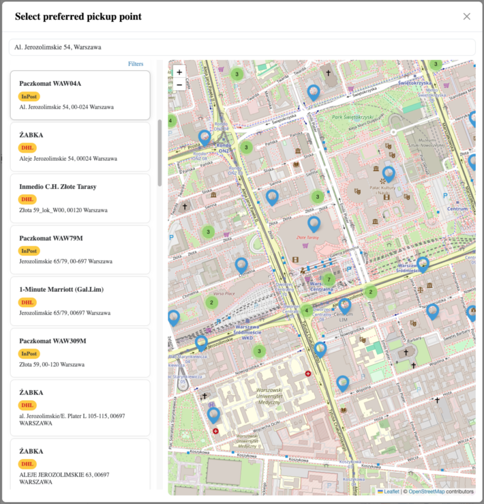Octolize Pickup Points PRO app - Pickup points map