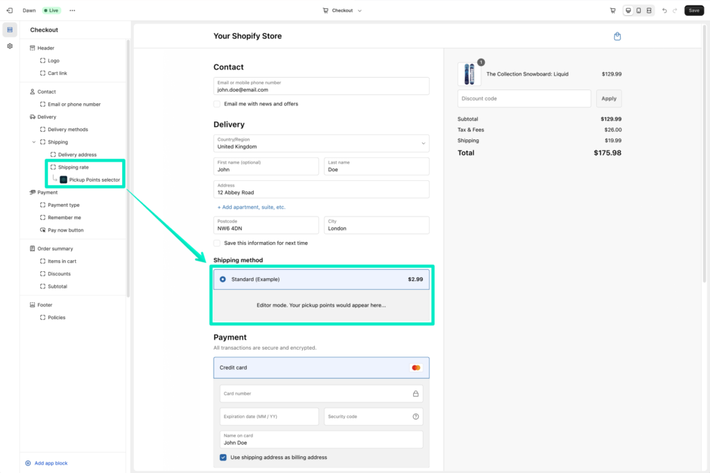 Octolize Pickup Points Pro Selector Block Added Preview