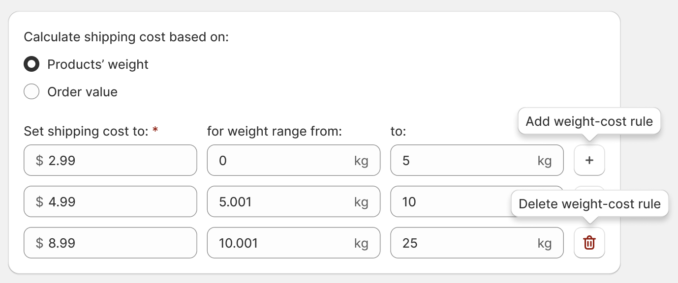 Octolize Pickup Points PRO app - Multiple weight-cost rules added