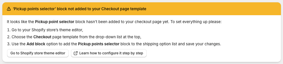Octolize Pickup Points PRO: Shopify Plus - no checkout block added info banner