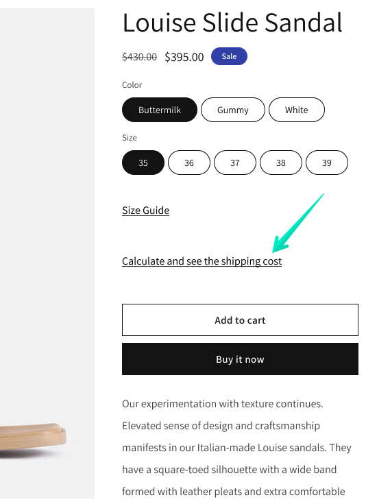 Octolize Product Page Shipping Shopify App - Shipping Rates calculator opening link