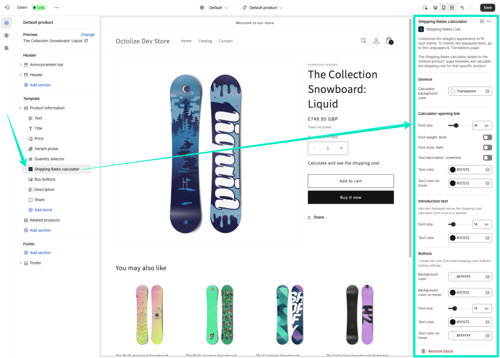 Octolize Shipping Rates Calculator Block Appearance Customization Options