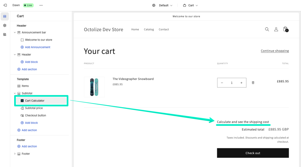 Octolize Shipping Rates Cart Calculator Block Added