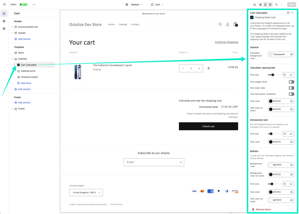 Octolize Shipping Rates Cart Calculator Block Appearance Customization Options