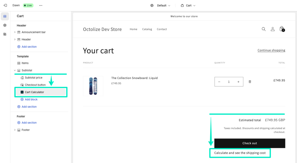 Octolize Shipping Rates Cart Calculator Block Reordered