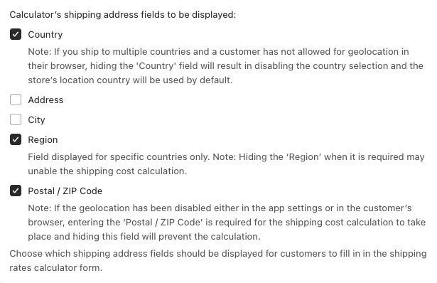 Octolize Shipping Rates Cart Calculator Country Region Postcode Fields Ticked